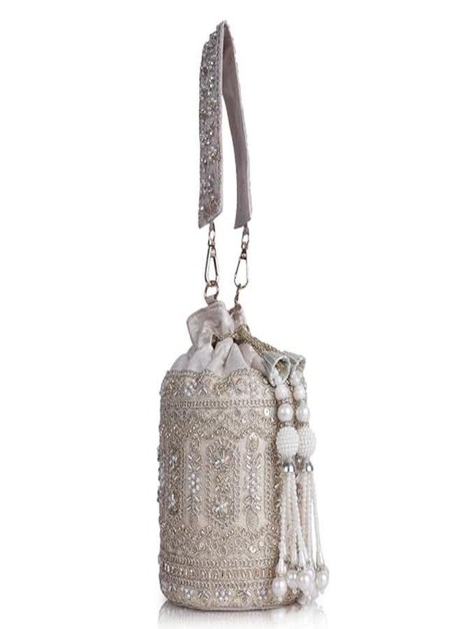 PLANX SilK Fabric Stylish Embroidery Unique Design Traditional Ethnic Wedding Party Potli Bag For Women - Image 2